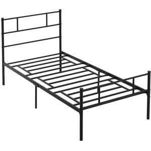 Homcom Struttura Letto Singolo 95x211x100cm in Acciaio, Doghe Integrate, Testiera e Pediera Stile Industriale, Nero Aosom Image