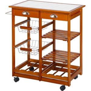 Homcom Carrello da Cucina Multiuso in Legno di Pino 74x37x75cm Pratico e Versatile per Piccole Cucine in Stile Moderno Color Marrone Chiaro Aosom Image