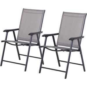 Outsunny Set 2 Sedie Pieghevoli da Esterni   Acciaio e Textilene   Per Giardino Veranda Terrazzo   Grigio   58x64x94cm Aosom Image