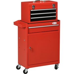 Durhand Carrello Porta Attrezzi 2 in 1 con Cassetta Rimovibile e Armadietto con Chiave in Acciaio, Rosso Aosom Image