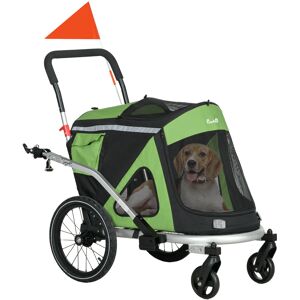 Pawhut Rimorchio Bici e Passeggino per Cani 2 in 1 Pieghevole con Catarifrangenti e Bandierina, Verde Aosom Image
