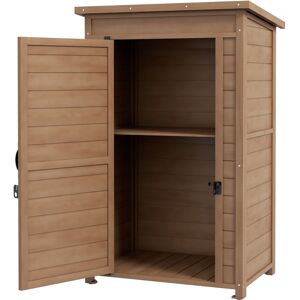 Outsunny Armadio da Giardino in Legno con Ripiano Regolabile e Catenaccio, 75x56x117cm, Marrone Aosom Image
