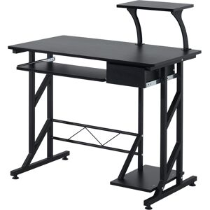 Homcom Scrivania per Computer Salvaspazio in Acciaio e Legno con Cassetto, Ripiano Tastiera Estraibile Aosom Image