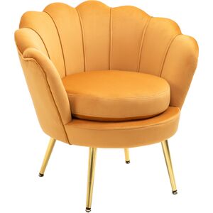 Homcom Poltrona Vintage di Design in Velluto Giallo, Poltroncina da Camera con Schienale Alto 76x67x74cm Aosom Image