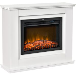 Homcom Camino Elettrico Effetto Fiamma Realistico con Cornice 1000W/2000W in Legno Bianco, Timer e Telecomando, 1000W e 2000W, 98x27.5x80cm Image