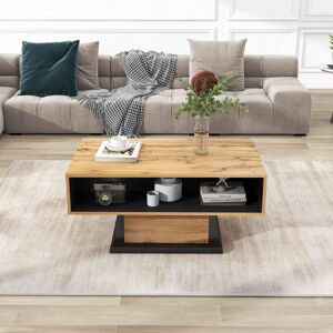 Gl Store Tavolino in rovere venato con cassetto senza maniglie e contenitore bifacciale, tavolino per divano ufficio e soggiorno, grigio scuro Aosom Image