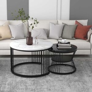 Pd1 Set 2 Tavolini da Salotto Moderni a Incastro, Design Marmo Lucido, Nero Image