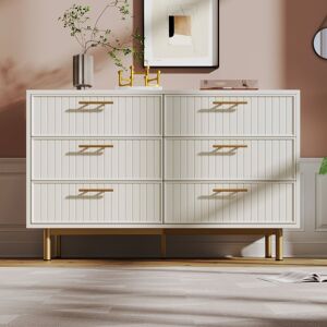 Ab Store Credenza Bianca per Soggiorno con 6 Cassetti, Credenza Cucina Moderna con Piedi e Maniglie Dorati, 120x40x75.5 cm   Aosom Italy Image
