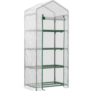 Outsunny Serra per Orto Verticale con Scaffale a 4 Ripiani in Acciaio e PE Bianco, 70x50x160cm Aosom Image
