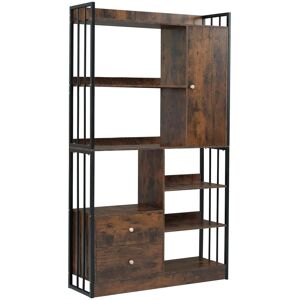 Ly Libreria industriale con 6 ripiani, porte e cassetti, da pavimento a soffitto, struttura in acciaio, 100×30×173,5 cm, Nero Marrone Image