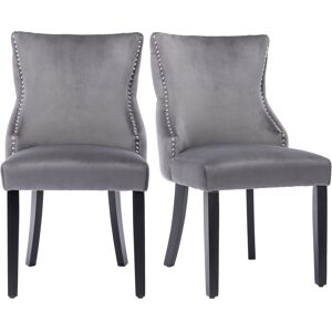 Fc Set di 2 sedie colorate in velluto con Dettagli Bottoni e Rivetti in Metallo per sala da Pranzo,un telaio in legno, 50x52x91 cm, Grigio  Aosom Italy Image