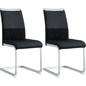 Fc Set di 2 moderni Sedie per sala da pranzo, con più alto schienale realizzato, in PU e imbottito Lino, per Cucina e ufficio, Nero Image