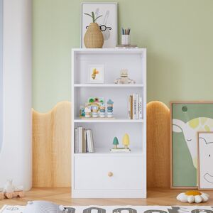 Home Enjoy De Mobile Libreria con 3 Ripiani e Cassetto in MDF, Scaffale Libreria per Camera da Letto e Soggiorno, 60×50×120 cm, Bianco   Aosom Italy Image