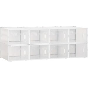 Homcom Mobile Scarpiera Modulare Salvaspazio per Interni con Fori di Ventilazione, 8 Cubi 28x36x21cm in Plastica PP, Bianco e Trasparente Aosom Image
