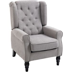 Homcom Sedia Accogliente in Tessuto Grigio, Stile Francese, Seduta Spaziosa, Piedi in Legno, Cuscini Rimovibili, per Soggiorno e Ufficio Aosom Image