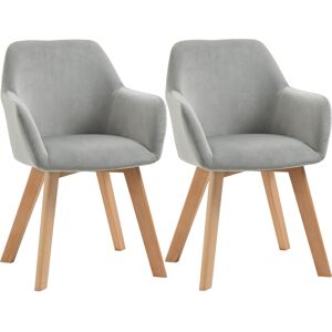 Homcom Set 2 Sedie per Soggiorno Imbottite in Velluto con Braccioli e Gambe in Legno, Sedie Sala da Pranzo, 54x57x80cm, Grigio   Aosom Italy Image