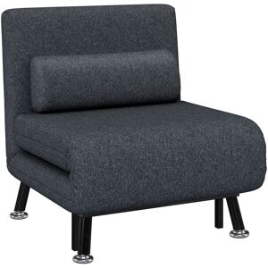 Homcom Poltrona Letto 3 in 1 con Schienale Regolabile e Cuscino, in Tessuto Effetto Lino e Acciaio, Grigio Scuro Image