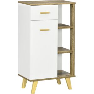 Kleankin Mobile Bagno Moderno con Armadietto ,Mobile con Multiuso Cassetto e Ripiani in Legno, 50x30x89cm, Bianco Aosom Italy Image