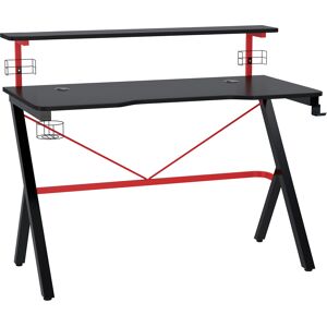 Homcom Scrivania Gaming con Ripiano Monitor, Scrivania Porta PC Gaming con Gancio e Portabicchieri Nera e Rossa, 120x60x97cm Aosom Image