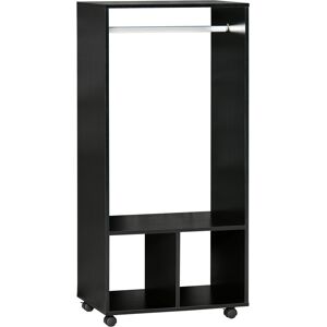 Homcom Mobile Appendiabiti con Barra in Alluminio e 2 Ripiani Aperti, in Truciolato, 60x40x128 cm, Nero Image