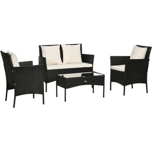 Outsunny Set da Giardino 4Pezzi in Rattan con 2 Sedie, Poltrona da Giardino a 2 Posti e Tavolino Basso Aosom Image