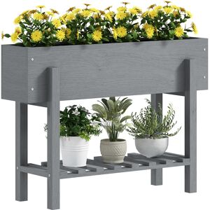 Outsunny Fioriera Rialzata con Ripiano Inferiore e 2 Fori di Drenaggio, in Legno di Abete, 100x30x70.5 cm, Grigio Image