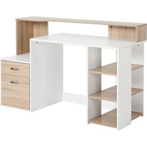 Homcom Moderna Scrivania per Computer con Ripiani in Legno MDF, 140x55x92cm Image