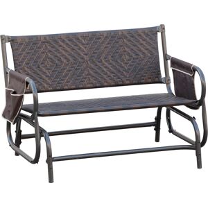 Outsunny Panchina a Dondolo da Giardino 2 Posti in Rattan e Acciaio con Tasche Laterali, 122x75x88cm Marrone e Nero Aosom Image