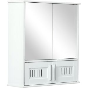 Kleankin Armadietto Pensile con Antine a Specchio, Mobiletto Bagno da Muro in Legno, 55x17.5x60cm, Bianco Aosom Image