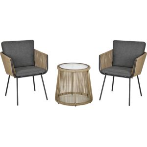 Outsunny Set con Tavolino e Sedie da Giardino da 3 Pezzi, Sedie in Rattan per Esterni, Cachi e Grigio Aosom Image