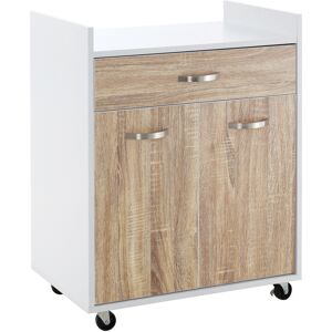 Homcom Carrello da Cucina Portavivande per Microonde con Cassetto, Armadietto e 4 Ruote, in Legno, 60x40x77cm, Rovere Aosom Image