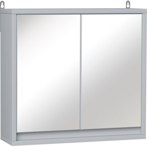 Homcom Mobile Specchiera Bagno a Parete, Armadietto con Ripiano Regolabile e Doppia Porta a Vetro, Grigio, 48x14.5x45cm Aosom italy Image