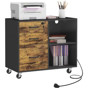 Homcom Mobile per Stampante con 3 Cassetti, 2 Ripiani Aperti e Foro Passacavi, in MDF, 80x40x65.5 cm, Marrone e Nero Aosom Image