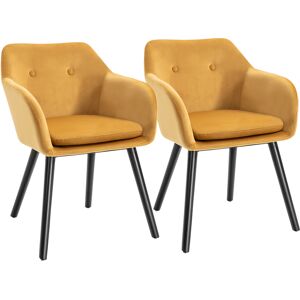 Homcom Set 2 Sedie moderno Imbottite da Pranzo con Cuscino, Braccioli e Gambe in Legno, per Cucina e Soggiorno, 54x 56x74cm, Giallo  Aosom Italy Image
