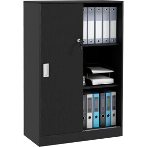 Homcom Armadietto da Ufficio a 3 Ripiani con 2 Chiavi di Sicurezza e Ante Scorrevoli, 80x40x120 cm, Nero Image