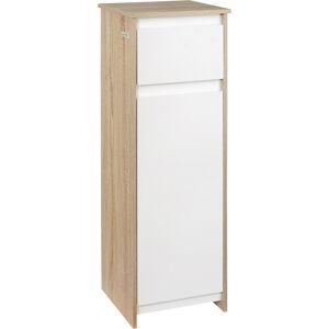Kleankin Mobiletto Bagno Salvaspazio con Anta e Cassetto, Ripiano Interno Regolabile, in MDF, 32.6x30x90 cm, Bianco e Legno Naturale Aosom Image