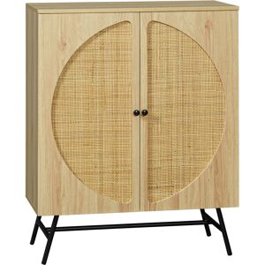Homcom Credenza in Stile Boho con 2 Ante in Legno e Rattan, 80x39x101.8cm Naturale Aosom Image