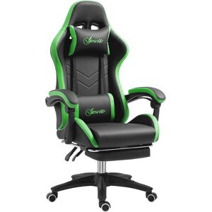 Vinsetto Sedia da Gaming con Altezza Regolabile e Schienale Reclinabile, 65x65x121-129 cm, Nero e Verde Image