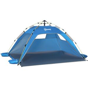 Outsunny Tenda da Spiaggia Pop Up con Porta a Cerniera, in Poliestere e Fibra di Vetro, 220x173x120 cm, Blu Cielo e Grigio Image