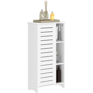 Homcom Mobile Bagno con Armadietto Chiuso a 3 Livelli e 3 Ripiani Aperti, in Legno Bianco, 48x24x96.5 cm Image
