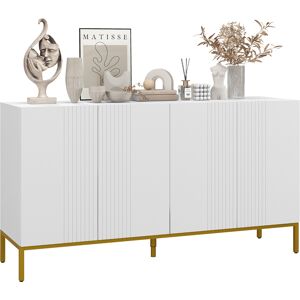 Homcom Credenza Moderna a righe verticali con 2 armadietti e 2 ante, Chiusura Ammortizzata e Mensole Regolabili, 140x40x75cm, Bianco e Oro Aosom Italy Image