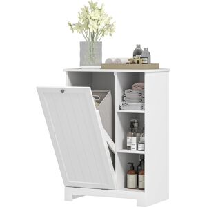 Homcom Mobile Bagno Portabiancheria con Cesto Rimovibile e Ripiani Regolabili, 60x38x86 cm, Bianco Image