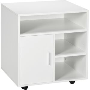 Homcom Mobiletto Porta Stampante con Ripiani Aperti e Armadietto in Legno, 60x50x65.5cm, Bianco Image