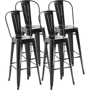 Homcom Sgabelli Impilabili in Metallo per Casa e Bar con Schienale Rimovibile e Poggiapiedi Design Industriale in Nero per Interni ed Esterni Aosom Image
