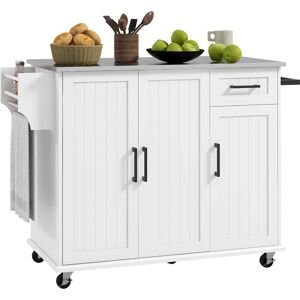 Homcom Isola per Cucina con Cassetto, Armadietto e 2 Ripiani Aperti, in MDF e Acciaio Inox, 128x45.5x91.5 cm Aosom Image