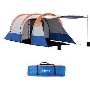 Outsunny Tenda da Campeggio Impermeabile con 2 Aree e 3 Ingressi, Poliestere e Fibra di Vetro, 420x200x150 cm, Arancione Image