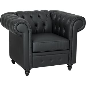 Homcom Poltrona da Salotto Stile Chesterfield in Finta Pelle PU con Gambe in Legno, Nero Image