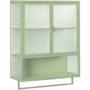 B&f Moderno pensile con ante in vetro, due livelli di spazio chiuso, ripiano aperto e porta asciugamani, 70×23×78 cm, Verde Image