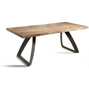 E-Stylo Tavolo Fisso   Top in truciolare di pioppo impiallacciato e bordo massellato   Gambe in metallo verniciato,90cm X 160cm H. 76cm,Top: rovere naturale gambe: nero Image