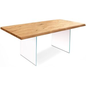 E-Stylo Tavolo Fisso   Top in truciolare di pioppo impiallacciato e bordo massellato   Gambe in vetro temperato extra trasparente,90cm X 160cm H. 76cm,Top: rovere naturale gambe: vetro extra trasparente Image